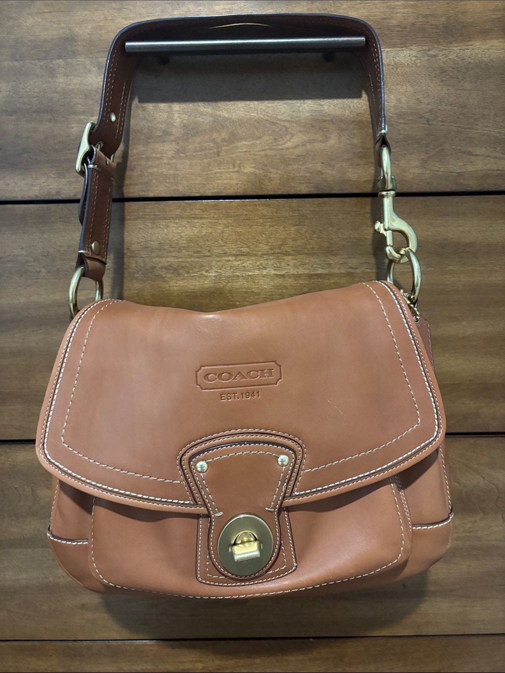 COACH Tan Leather Flap Shoulder Bag - Picture 1 of 15